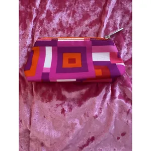 Clinique Cosmetic Bag Mini Geometric Pattern Red Pink Purple Zipper thumbnail 3