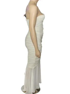 HOUSE OF CB Pearla One Shoulder Ruched Maxi Dress, Ivory, L (Plus Cup) thumbnail 7
