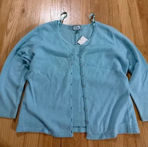 NWT Vintage Blue Cashmere Cardigan Tank Top Matching Set Sz XL thumbnail 1