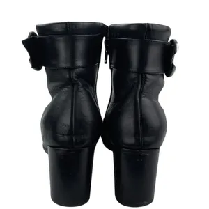 PB Women's Black Leather Almond Toe Buckle Strap Zip Chelsea Ankle Boots Size 8 thumbnail 3