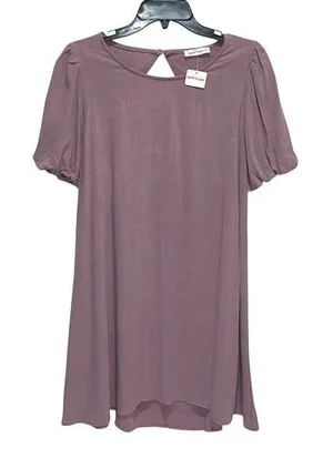 Wasabi+Mint Rayon Linen Puff Sleeve Cut Out Mini Swing Dress‎ Purple NWT Small thumbnail 1