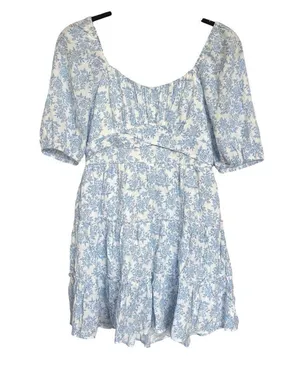 Altar’d State Brianna Blue Babydoll Milkmaid Prairie Tiered Mini Dress Medium thumbnail 2