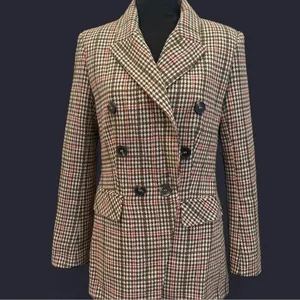 Brown and pink plaid double breast blazer jacket size 0 thumbnail 2