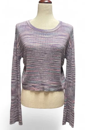 Sincerely Jules Purple‎ Space Dyed Long Bell Sleeve Cropped Preppy Knit Sweater thumbnail 1