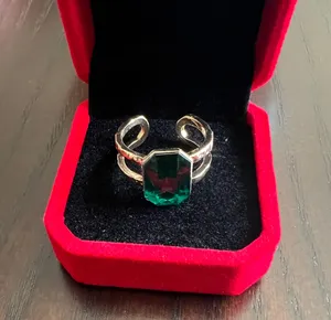 Gorgeous Gold Plated Faux Emerald Statement Adjustable Ring Size 7 thumbnail 1