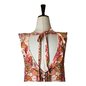 Free People Shirt Women XS Pink Floral Print Linen Blend Summer In‎ Tulum Boho thumbnail 6