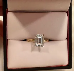 Emerald cut engagement ring! 2.5 karat gold band solitaire ring! Forever 1! thumbnail 1