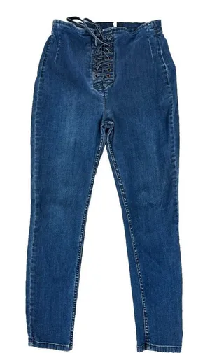 Free People Size 10 Womens Pants Jeans Blue‎ Tie High Waist Hippie Boho Denim thumbnail 1