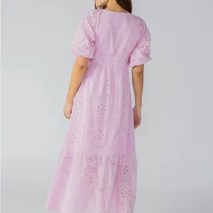 Sanctuary Ruffle Puff Sleeve Eyelet Maxi Dress Pink‎ Size 4 NWOT thumbnail 4