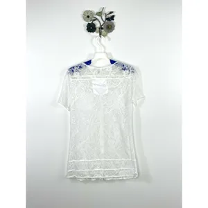 Mur Mur Anthropologie White Burnout Lace Yoke Button Front Top Sheer Size Small thumbnail 6