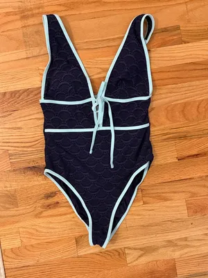 NWT Berlook Navy One-Piece Swimsuit with Light Blue Trim thumbnail 3