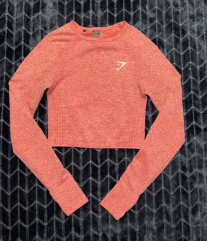Gymshark Vital Seamless Orange Long Sleeve Crop Top Size XSmall thumbnail 1
