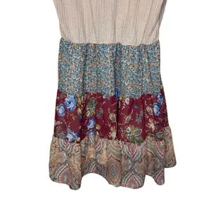 Umgee Women's Dress Tank Lined Floral Boho Tiered Waffle‎ Knit Scoop Neck Large thumbnail 5