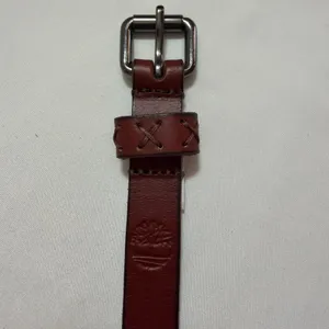 Timberland Brown Leather Belt Skinny Waist X-Stitch Keeper Logo Size M Mahogany thumbnail 3