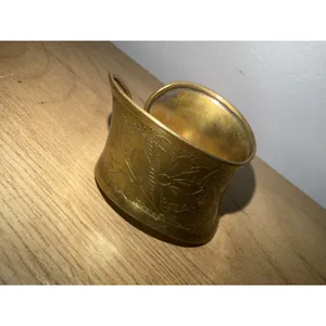 Vintage Hammered Brass Cuff Bracelet Asymmetrical Wide Boho Statement Floral thumbnail 2