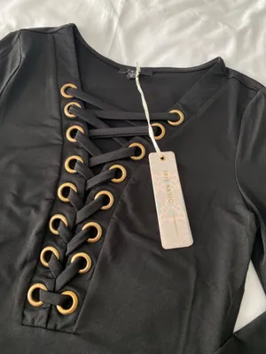 Black Lace Up Long Sleeve Bodysuit thumbnail 3