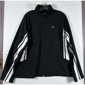 Nike Women's Jacket Black w/ White‎ stripes Vtg 90s Windbreaker Golf XL 16-18 thumbnail 1