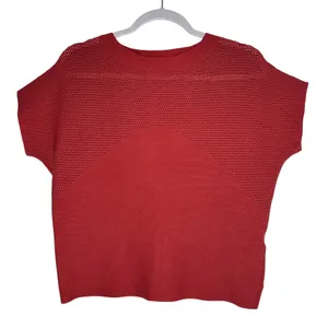 Vila Milano Women Rust Red‎ Pointelle Mixed Knit Cap Sleeve Sweater Top Small thumbnail 1