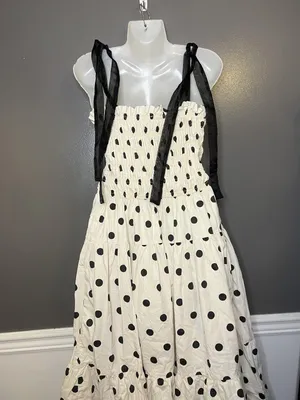 En Saison Dress Womens Medium White Polka Dot Smocked Tiered Maxi Sundress thumbnail 8