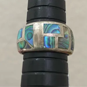Vintage NE 925 Signed Sterling Silver Abalone Inlay Ring Band Size 6.5 5.9g thumbnail 12