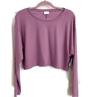 Abound BP 𝅺RIBBED Crop Long Sleeve tee top Purple MEDIUM thumbnail 1