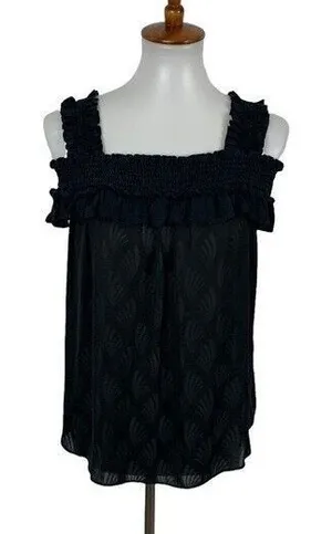 Anthropologie Black Smocked Ruffle Strap Sleeveless Textured‎ Boho Tank Top S thumbnail 1