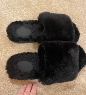 Fluffy Black Slippers Size 7 thumbnail 2
