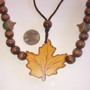 Vintage Brown Wooden Leaf & Beads Boho Fall Necklace thumbnail 7