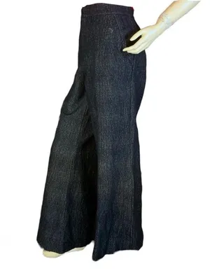 Free People Wool Blend Dark Gray Speckled Wide Leg Snap Button Hem Trousers (12) thumbnail 1