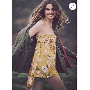 Free People Mustard Floral Halter High-Low Tunic Top XS thumbnail 13