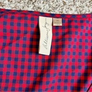 🦋 Allison Joy Red Blue Plaid Puff Sleeve Balloon Long Sleeve Peplum Blouse thumbnail 4