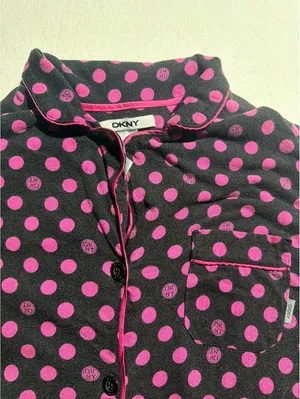 DKNY Women's Black and Pink Polka Dot Pajama Set Size Small thumbnail 3