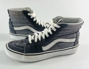 Vans Old Skool Sk8-Hi Canvas Suede High Skate Sneakers Shoes Blue Grey Women 7 thumbnail 1