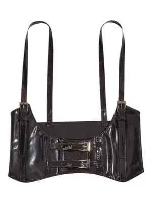 Black Patent Faux-Leather Corset Buckle Harness Belt thumbnail 1