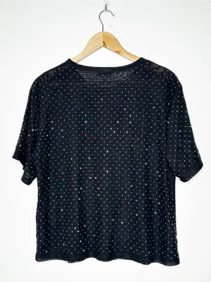 Evereve Black Mesh Rhinestone Top Size Large thumbnail 2
