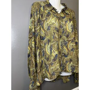 Free People Blouse Womens Medium Multicolor Paisley Balloon Sleeve Tunic Boho thumbnail 3