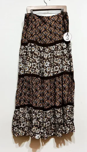 Joy & Ash floral patterned skirt mustard yellow tan and white Size 2x thumbnail 1