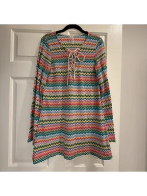 PQ Swim Ziggy Noah Coverup Tunic Chevron Rainbow Bell Sleeves XS / S Multicolor thumbnail 10
