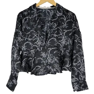 Intimately Free People Black Floral Beauty Sleep Peplum Blouse Medium thumbnail 1