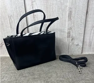 Small Black Handbag Crossbody With Zebra Stripe Interior & Removable Strap thumbnail 1