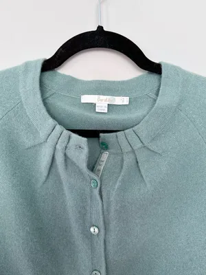 Boden 100% Cashmere Cropped Cardigan Pleated Neck Sage Green Size US 4 thumbnail 6