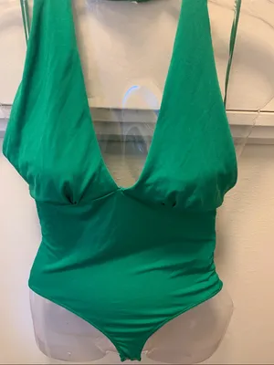 stradivarius Emerald Green Plunge Halter Bodysuit thumbnail 3