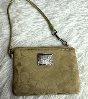 COACH Poppy Tan Signature Canvas Wristlet thumbnail 1
