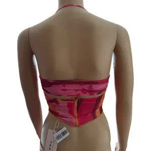 NWT Oh Polly Heatin Up Orange Pink Padded Corset Halter Top Size 2 thumbnail 4