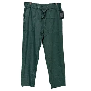 Kut from the Kloth Rosalie Relaxed Drawstring Pant Olive Green Linen Blend M NEW thumbnail 3