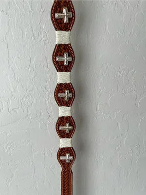 3D DDD Western Leather Tooled Cross Belt Size 36 Tan Brown White Silver thumbnail 4