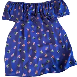 Blue floral off the shoulder top with ruffle detail. Size: L thumbnail 2