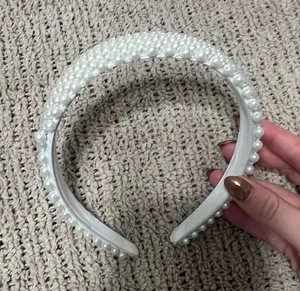 Faux Pearl Padded Headband in White thumbnail 1