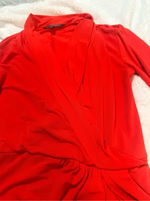 Victoria's Secret Red Long-Sleeve Draped Wrap Dress thumbnail 6