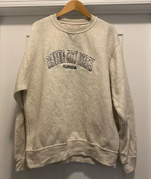 Panama City Beach Florida Beige Cream sweatshirt Size Large Vacation Cozy Crew thumbnail 1